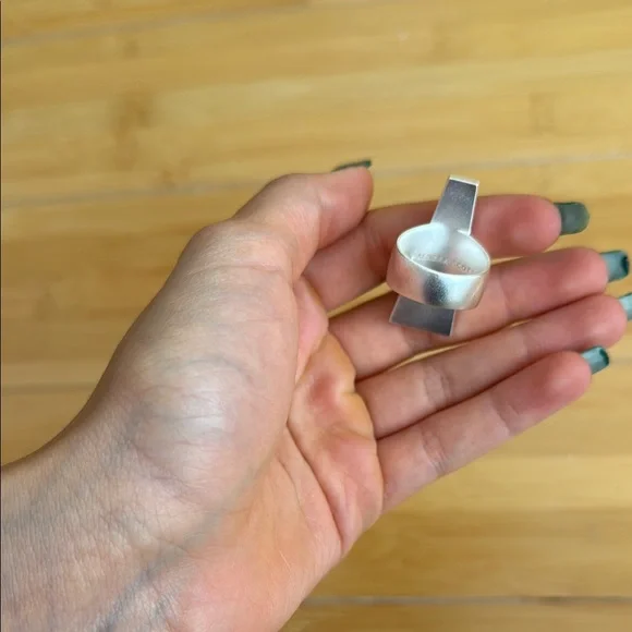 Kendra Scott Collins Abalone Cocktail Iridescent Geometric Silver Ring - Picture 2 of 4